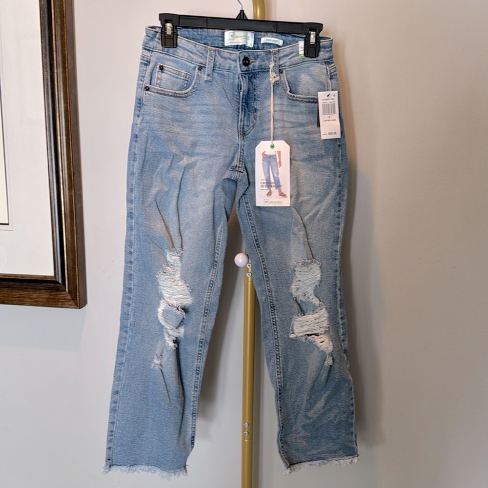 Regeneration by celebrity Pink cropped 90’s straight distressed jeans NWT 5/27 - Picture 5 of 11